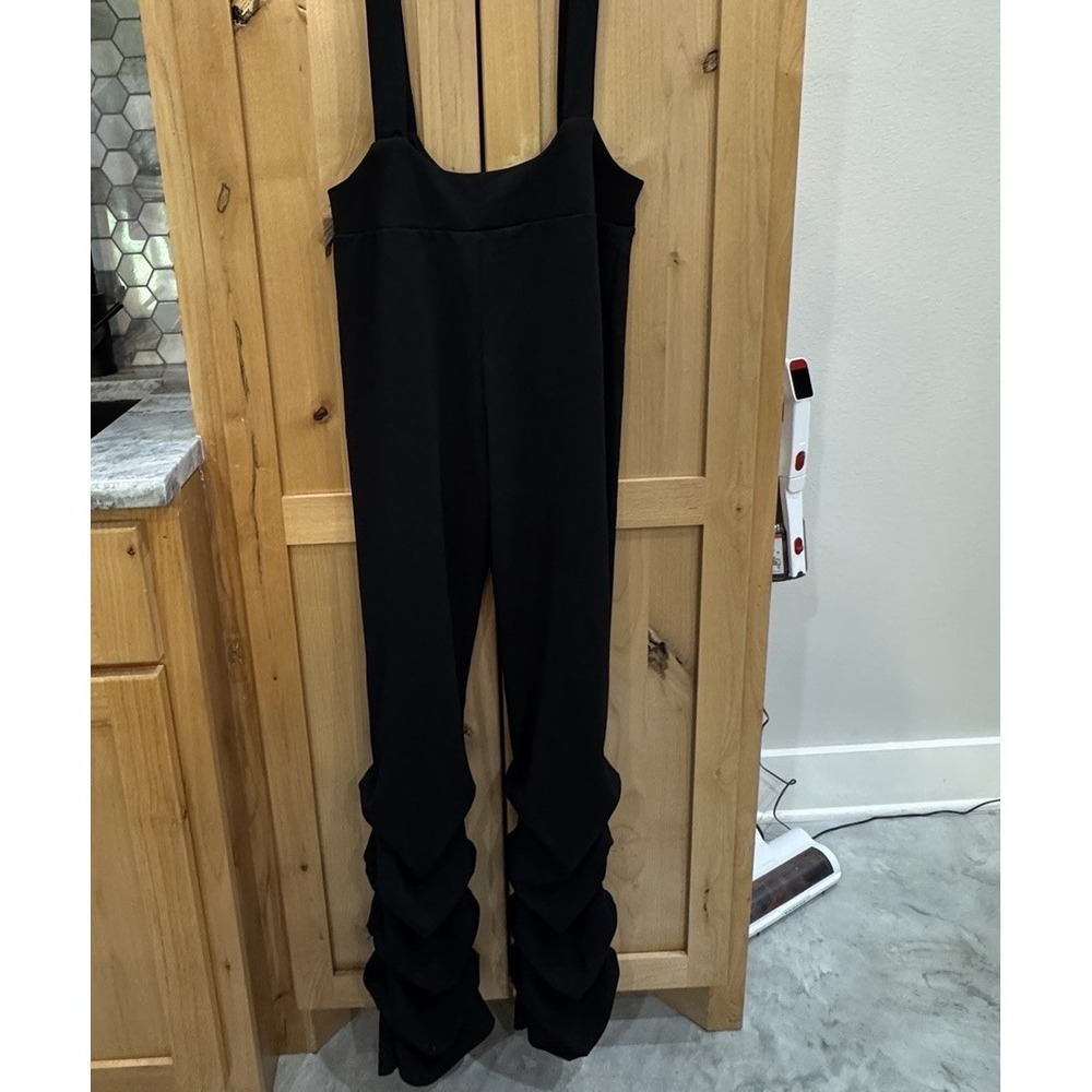 VTG Vamp High Waist Trouser Overall Ruffle Flare Leg Black Goth Emo Sz M USA